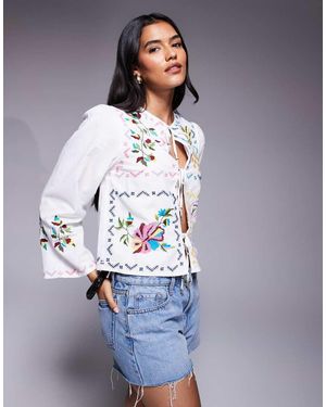 River Island Camisa Blanca Cordada Con Lazada Delantera De - Azul