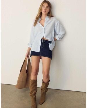 Stradivarius Linen-effect Shirt - Blue