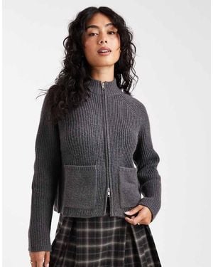 ASOS Knitted Fisherman Rib Bomber Jacket With Pocket Detail - Grey