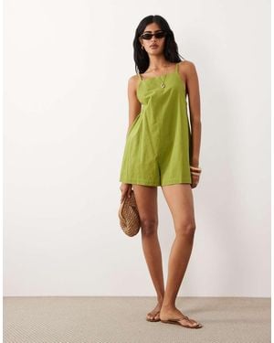 ASOS Mono Corto Estilo Pichi De Algodón Y Lino - Verde