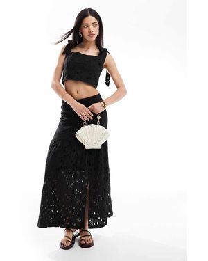 South Beach Broderie Midi Skirt - Black
