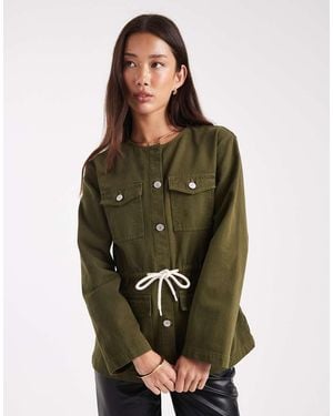 ASOS Cinch Waist Utility Pocket Denim Jacket With Waist Cord - Green