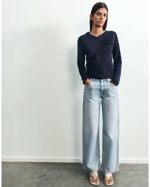 Pull&Bear Pull fin en maille froncée - Bleu