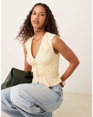 Mango Blusa Pastel Sin Mangas Fruncida Con Cremallera De - Gris