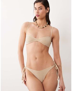 Miss Selfridge Mini Glitter Bikini Top - Natural
