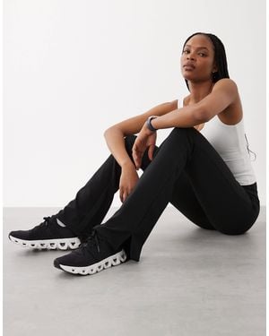 4505 Tall Micro Rib High Waist Slim Kick Yoga leggings With Side Slit - Black