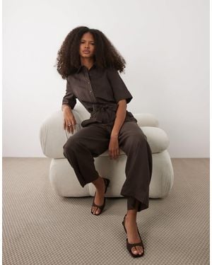 Mango – kurzärmliger jumpsuit aus leinenmix - Braun