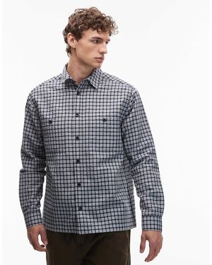ASOS Relaxed Micro Plaid Shirt With Pockets - Gray