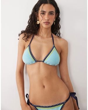 River Island Triangle Whipstitch Glitter Bikini Top - Blue