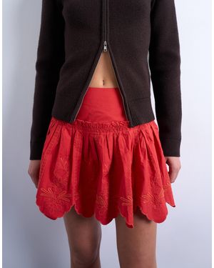 TOPSHOP Cutwork Scalloped Edge Mini Skirt - Red