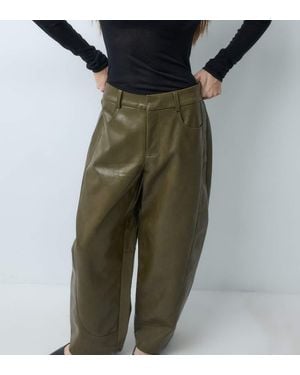 ASOS Petite Tailored Faux Leather Barrel Trousers - Green