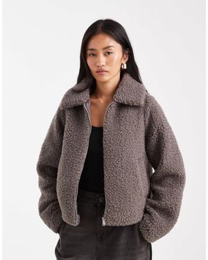 Threadbare – kurze jacke aus teddystoff - Grau