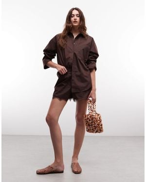 Noisy May Shorts With Lace Hem - Brown