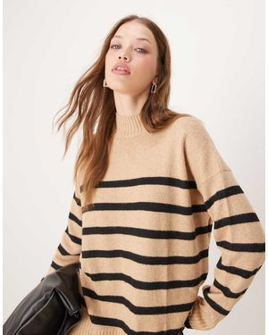 Nobody's Child Maglione Accollato Oversize A Righe - Neutro
