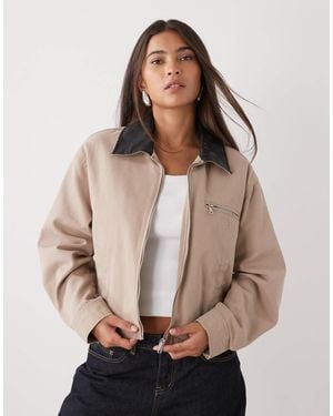 Noisy May Barn Jacket With Contrast Collar - Natural