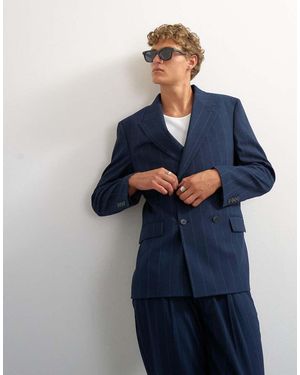 TOPMAN Blazer Doppiopetto Comodo Con Motivo Gessato - Blu