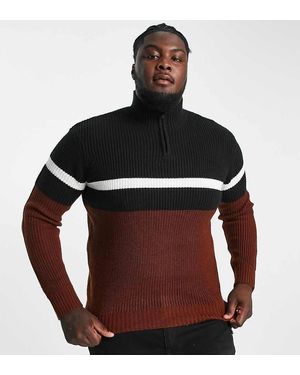 Le Breve Plus Colour Block Ribbed 1/2 Zip Jumper - Red