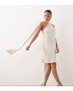 TFNC London Satin Scarf Detail Mini Dress - Natural