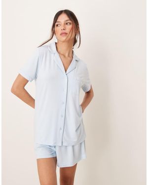 Loungeable Jersey Short Sleeve Shirt & Shorts Pyjama Set - White