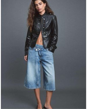 Stradivarius Blazer Met Leerlook En Gegraveerde Knopen - Blauw