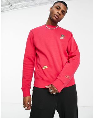 Nike Essential Fleece+ Multi Logo Crew Neck Sweatshirt - Pink