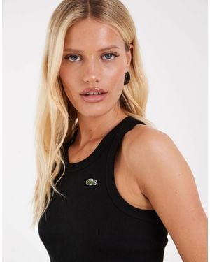 Lacoste Slim Fit Ribbed Cotton Tank Top - Black