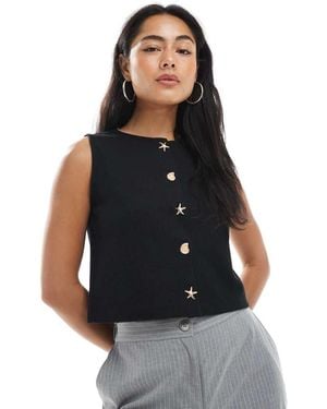 Miss Selfridge Shell Metal Trim Vest - Black
