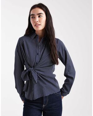 Threadbare Button Down Shirt With Tie Front Detail - Blue