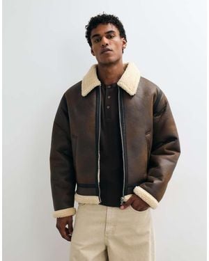 Jack & Jones Faux Leather Aviator Jacket - Black