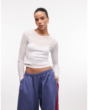 Collusion Double Layer Sheer Long Sleeve Top - White