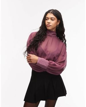 ASOS Chiffon Funnel Neck Volume Sleeve Blouse - Purple