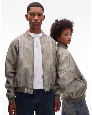 Collusion Unisex Washed Varsity Bomber Jacket - Brown