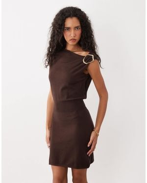 Miss Selfridge Off Shoulder Dress - Brown
