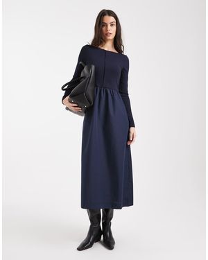 Threadbare Vestido Midi Con Cuello Barco Y Detalle De Costura De - Azul