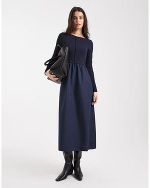 Threadbare Boat Neck Midi Dress With Seam Detail - Blue