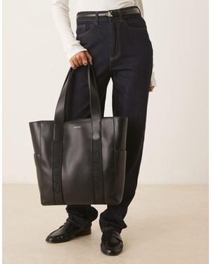 Calvin Klein Leather Strap Tote Bag - Black