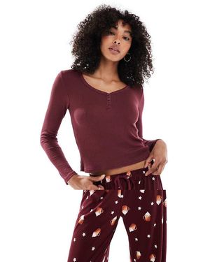 Loungeable Pijama De Camiseta Con Cuello Panadero Y Pantalones Con Estampado De Café Con Leche De - Rojo