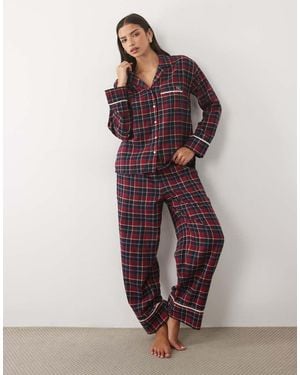 Nobody's Child Katoenen Pyjamashirt-Co-Ord Met Kanten Randje - Bruin