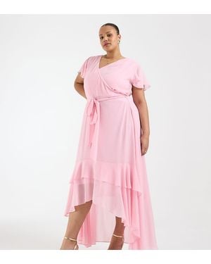 Tfnc Plus Bridesmaids Hi-lo Frilly Chiffon Maxi Dress - Pink
