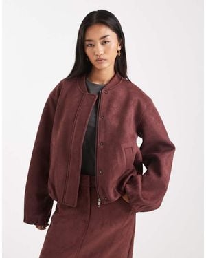 4th & Reckless Super Soft Faux Suede Zip Through Bomber Jacket Co-ord - Purple