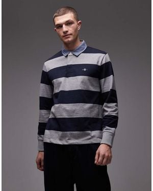 GANT Chambray Striped Rugby Polo - Grey