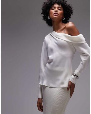 Mango Top De Manga Larga Con Hombro Caído De Satén De - Gris