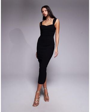 Vesper Bengaline Sweetheart Neckline Ruched Front Midaxi Dress - Black