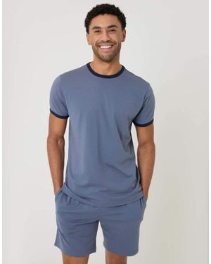 Threadbare Contrast Binding Short Lounge Set - Blue