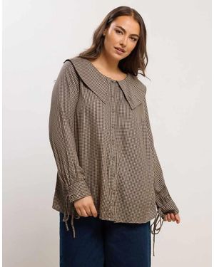 Yours Clothing Collared Check Shirt - Brown
