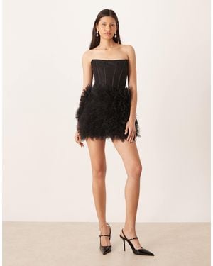 LACE & BEADS Robe bandeau courte style corset avec jupe en tulle - Noir