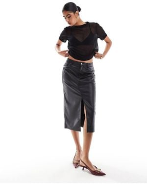 ONLY Faux Leather Midi Skirt - Black