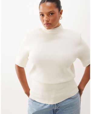 ASOS Asos Design Curve High Neck Shoulder Pad Waisted T-shirt - White