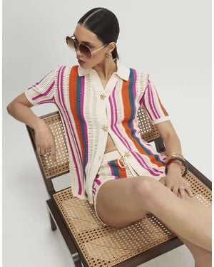 River Island Striped Crochet Shirt - Pink