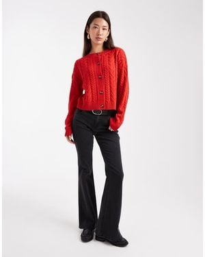 Wednesday's Girl Cable Knit Chunky Cardigan - Red